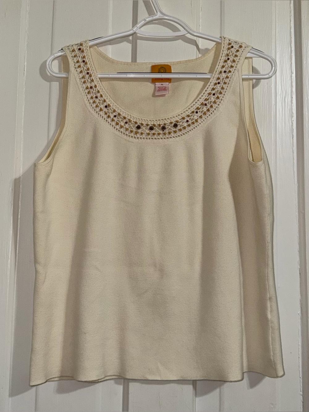 Women's size XL tank top Cream Sleeveless Embellished Scoop Neck Top shirt